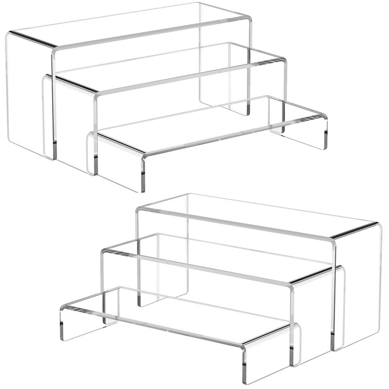 Ouskr 6 Pcs Acrylic Risers for Display, 8.8 In Large Acrylic Display Riser, Clear Display Stands for Shelf Dessert Cupcake Candy Food Tabletop Collectibles Product Bar Action Figure Jewelry Showcase - Image 1