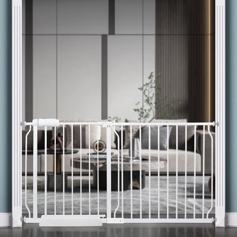 BELABB BELABB Extra Wide Baby Gate Tension Indoor Safety Gates White Metal Large Pet Gate Pressure Mounted Walk Through Long Dog Gate for The House Doorways Stairs 575 Inch622 Inch146cm158cm White 