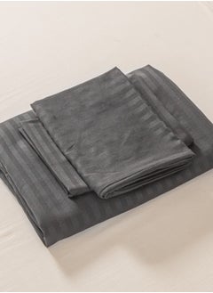LUNA Home Queen Size 3 Piece Set, Bedsheet with 2 Pillow Cases, Black Color, Satin Striped Design.  - Image 5