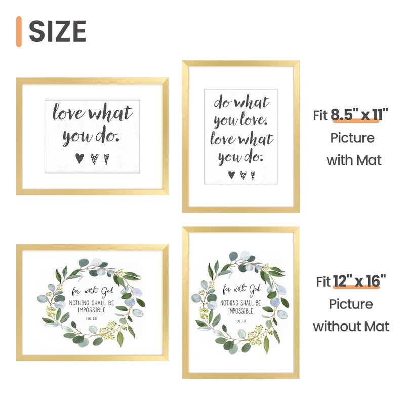 upsimples 12x16 Picture Frame Set of 5, Display Pictures 8.5x11 with Mat or 12 x 16 Without, Wall Gallery Poster Frames, Gold - Image 5