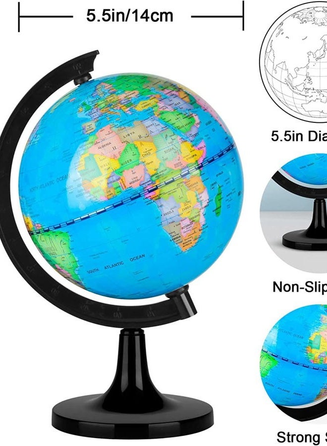Wizdar كرة أرضية 5.5" للأطفال للتعلم، خريطة عالمية تعليمية دوارة بحجم صغير، كرة أرضية زخرفية للأطفال لتعليم الجغرافيا في الفصل الدراسي، تزيين المكتب والمكتب - 5.5 بوصة - Image 2