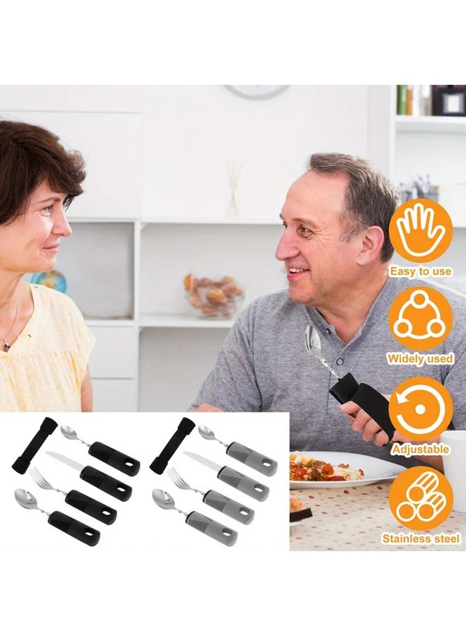 Gray Adaptive Weighted Utensils Set Ergonomic Stainless Steel Built Up Silverware Angle Adjustable Eating Utensils For Hand Tremors Elderly - Image 1