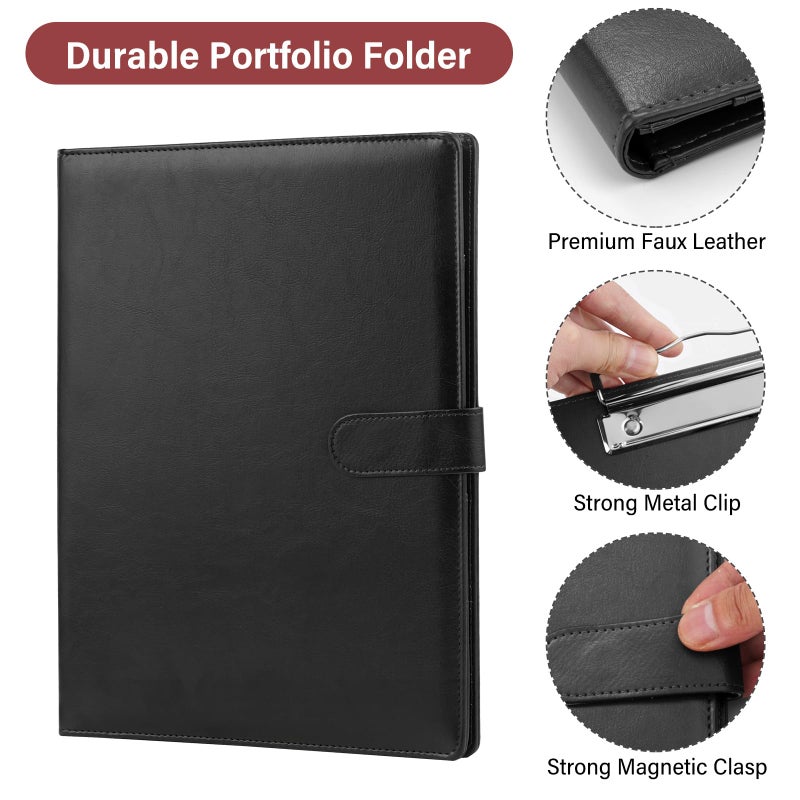 JTTJDB Professional Padfolio, Multi Function Faux Leather Portfolio Binder with Clipboard - Interview Resume Folder, Legal Document, Business Card Holder, for Office, Conference, Interviews (Black) - Image 4