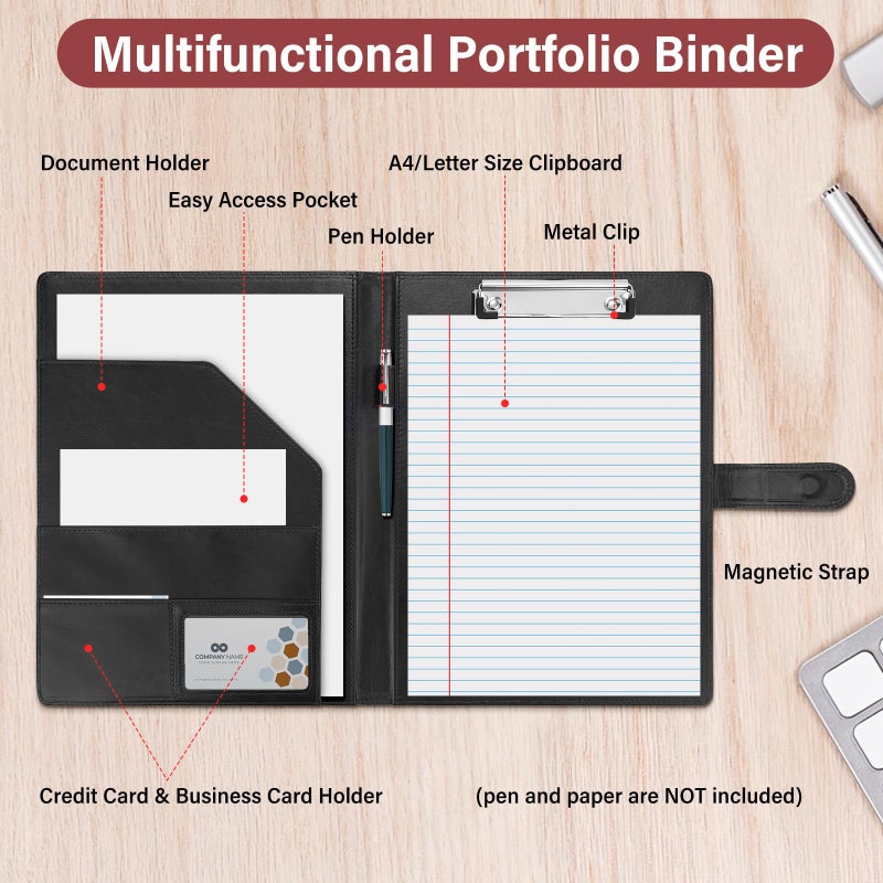 JTTJDB Professional Padfolio, Multi Function Faux Leather Portfolio Binder with Clipboard - Interview Resume Folder, Legal Document, Business Card Holder, for Office, Conference, Interviews (Black) - Image 3