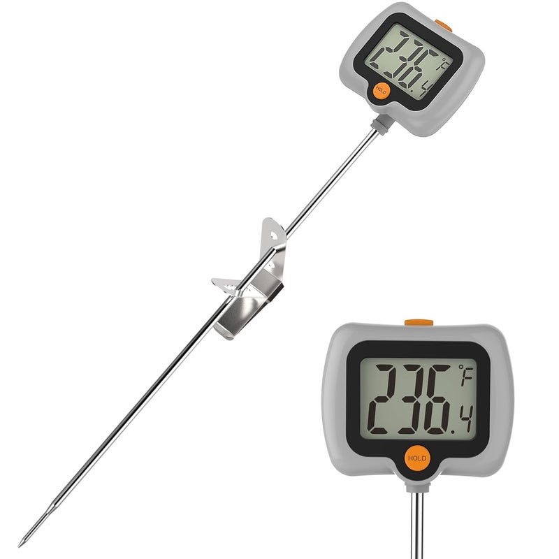 KT THERMO Digital Candy Thermometer, LCD Instant Read Food Thermometer with 10" Probe and Pot Clip for Candy Making, Kitchen Accessories, Baking Tools（Grey） - Image 1