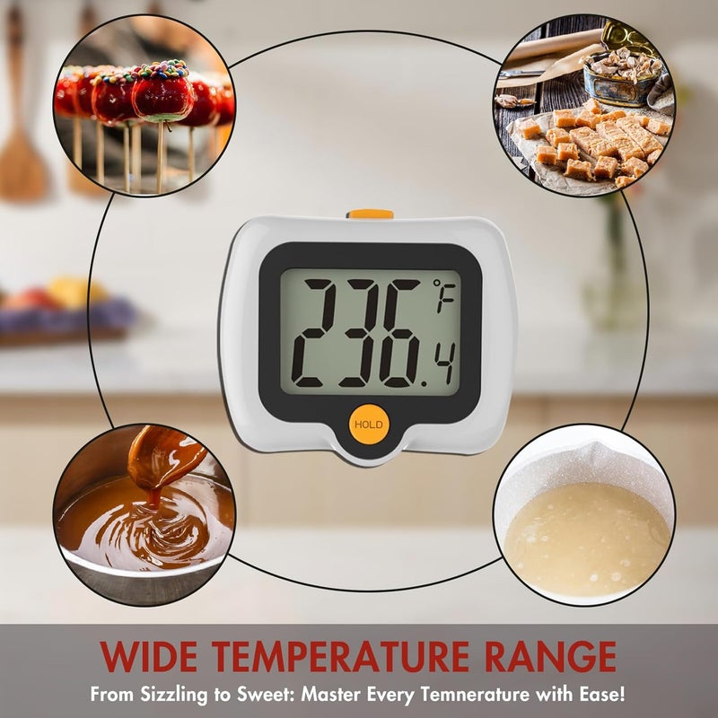 KT THERMO Digital Candy Thermometer, LCD Instant Read Food Thermometer with 10" Probe and Pot Clip for Candy Making, Kitchen Accessories, Baking Tools（Grey） - Image 4