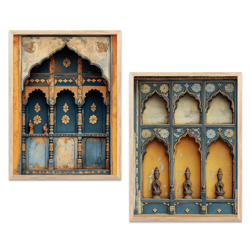 kotart Indian Madhubani Wall Decoration Traditional Art With Frame For Living Room Bed Room Hotel Wall Decor Digital Reprint Engineered Wood Set of 2 Art 10 10x13 inch Framed - Image 1