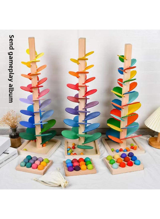 null - Music Tree Rainbow Large Spliced Petal Wooden Ball Track Building Blocks Fun Assembly Baby Wisdom Tree Cross Border-Color:Assembled Ordinary (small Size) 0.96-Specification:22.5*22.5*71cm - Image 1