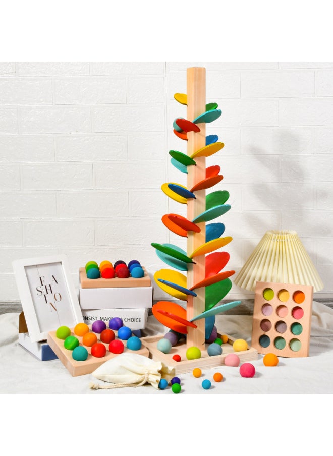 null - Music Tree Rainbow Large Spliced Petal Wooden Ball Track Building Blocks Fun Assembly Baby Wisdom Tree Cross Border-Color:Assembled Ordinary (small Size) 0.96-Specification:22.5*22.5*71cm - Image 1