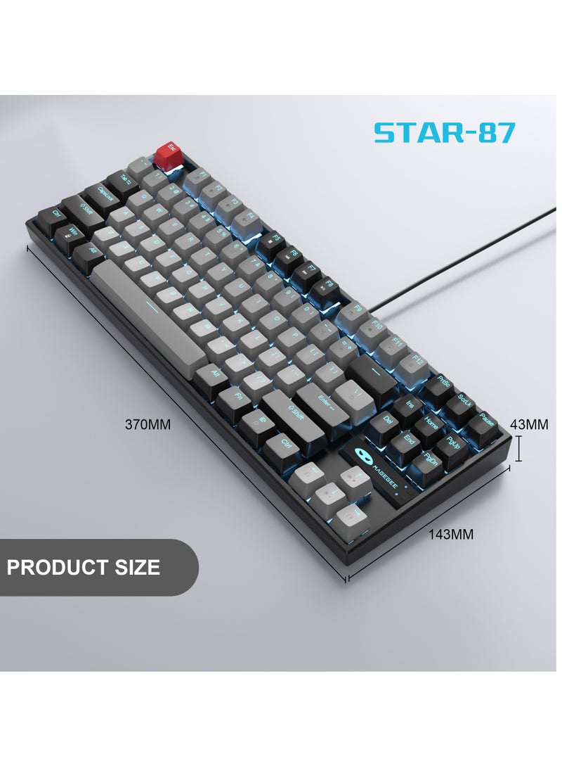 MageGee - 75% Mechanical Gaming Keyboard with Blue Switch, LED Blue Backlit Keyboard, 87 Keys Compact Wired Computer Keyboard for Windows Laptop PC Gamer - Image 1