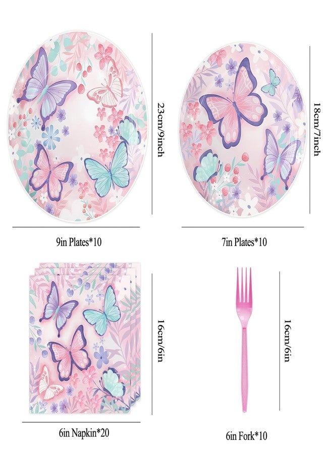 CHANGZHONG Pink Purple Butterfly Birthday Disposable Plates AndPaper Napkin combination 50pcs Party Supplies Butterfly Cake Dessert Plates Suitable For Girls Birthday Party Wedding Decorate - Image 2