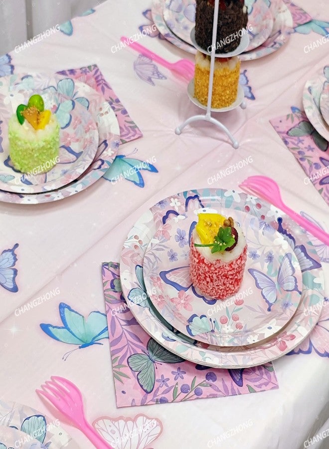 CHANGZHONG Pink Purple Butterfly Birthday Disposable Plates AndPaper Napkin combination 50pcs Party Supplies Butterfly Cake Dessert Plates Suitable For Girls Birthday Party Wedding Decorate - Image 4