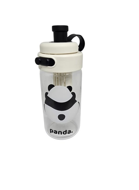 Panda 750 ml Glass Water Bottle with Filter - Simple Portable Design.