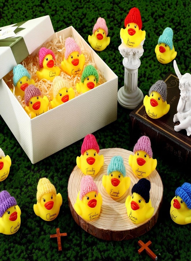 MiniInflat 12 Pcs Easter Christian Rubber Ducks Bulk with Bible Verses and Knit Hats Church Gifts Mini Religious Inspirational Duck Toys for Mothers Day Family Women Men Church Party Favor (Yellow) - Image 3
