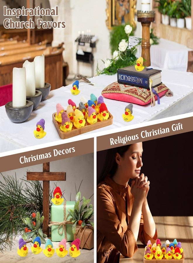 MiniInflat 12 Pcs Easter Christian Rubber Ducks Bulk with Bible Verses and Knit Hats Church Gifts Mini Religious Inspirational Duck Toys for Mothers Day Family Women Men Church Party Favor (Yellow) - Image 4