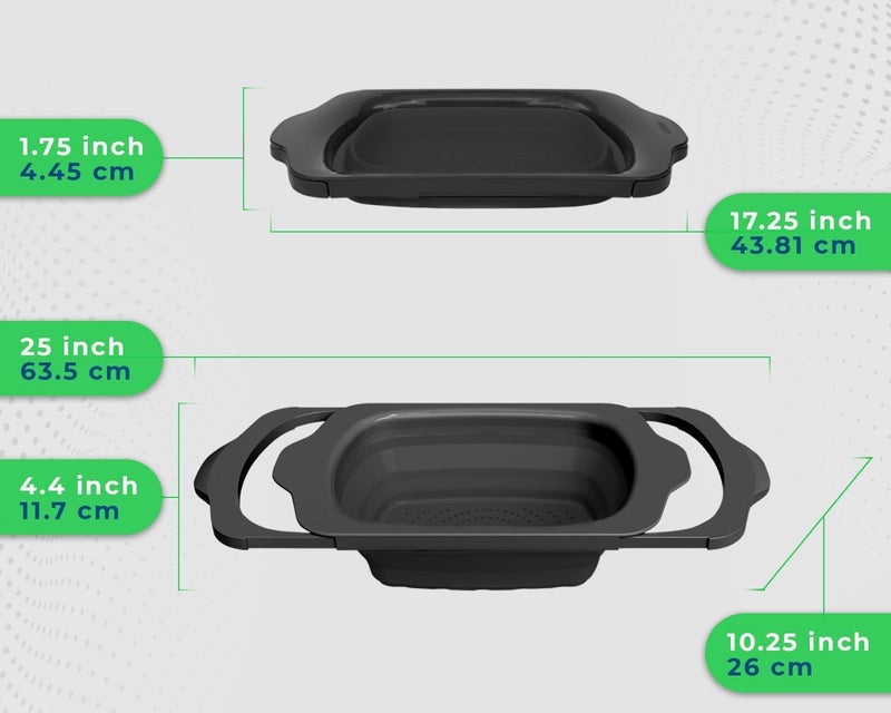 Comfify Over-the-Sink Colander with Handles – Sleek Plastic Black Kitchen Strainer for Pasta, Vegetables & Fruits – Space-Saving Design – 17.1 x 10.1 x 1.4 Inches - Image 3