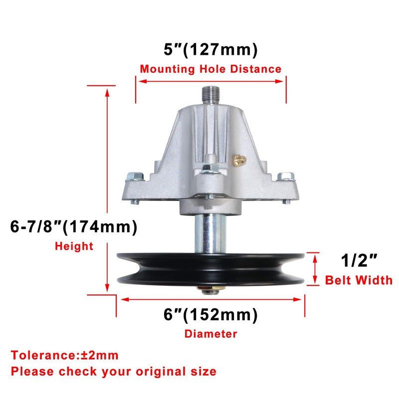 boeray Spindle Assembly for Cub Cadet MTD 918-04822A 918-04822B 618-04822 918-04889 30-8001 14328 82-058 Lawn Mower Deck Fit Most 42in and 30in Mini Riders with Pulley Tapped Bolt Zerk Fitting - Image 2