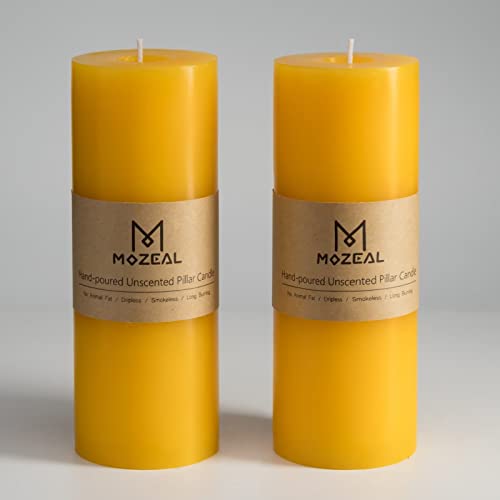 MOZEAL 3" x 8" Hand-Poured Unscented Large Candle, Smokeless Rustic Pillar Candle Set of 2, Slow Burn, No Drip, Approx 150 Hours Burning, Wedding, Dinner, Fall and Home Decorative, Tall Beige Candle - Image 1