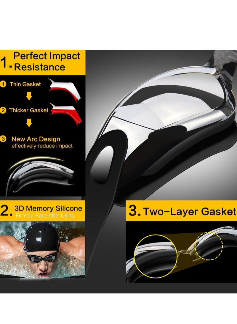 Swim Goggles Swimming Goggles No Leaking with Nose Clip, Earplugs, Swim Cap and Case for Men Women （Silver） - Image 3