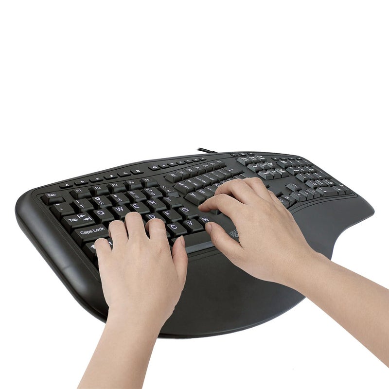 Adesso Ergonomic Split Keyboard AKB-150UB Comfort Ergo Design with Palm Rest, 105-Key US Layout, USB Connectivity, Multimedia & Internet Controls - Image 4