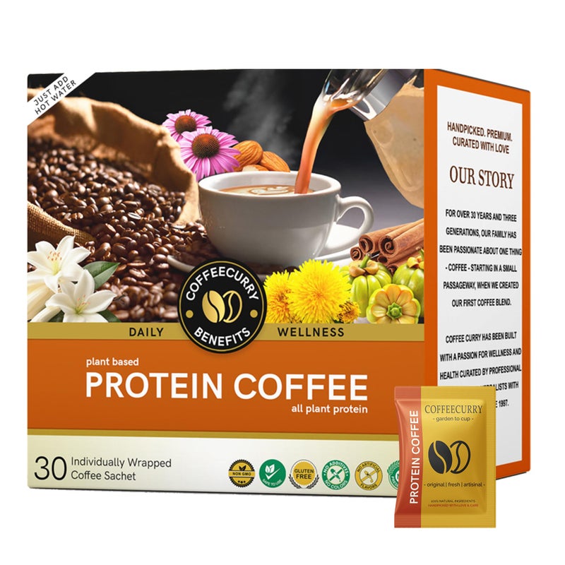 Coffeecurry Protein Coffee Premix (30 Sachet) - Enhances Energy Levels with Protein Nourishing Ingredients | Superfood Powered Coffee - 300 gms - Just Add Hot Water for a Powered Coffee - Image 1