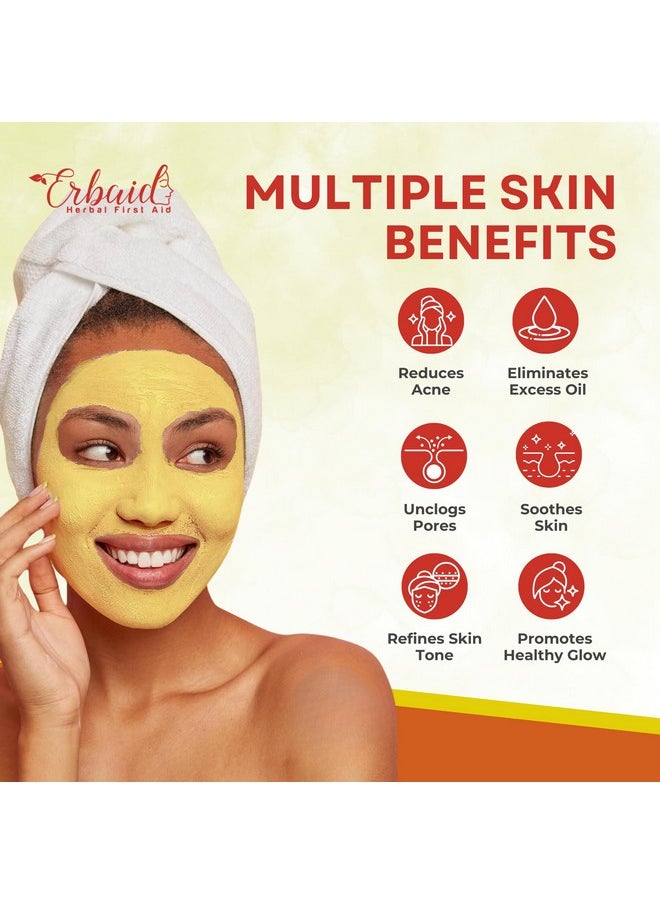 Erbaid - Sulfur Face Mask - All Natural Sulfur Facial Clay Mask Powder - Glowing Skin Mask Skincare For Acne, Spots, Scars, Oily Skin - Sulfur Acne Treatment Absorbs Excess Oil And Unclogs Pores, Made In Usa - Image 1