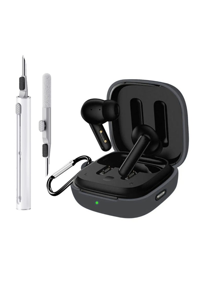 Silicone Protective Case Cover Compatible with QCY T13 ANC Earbudswith Key Chain&Cleaning kit-Black - Image 1