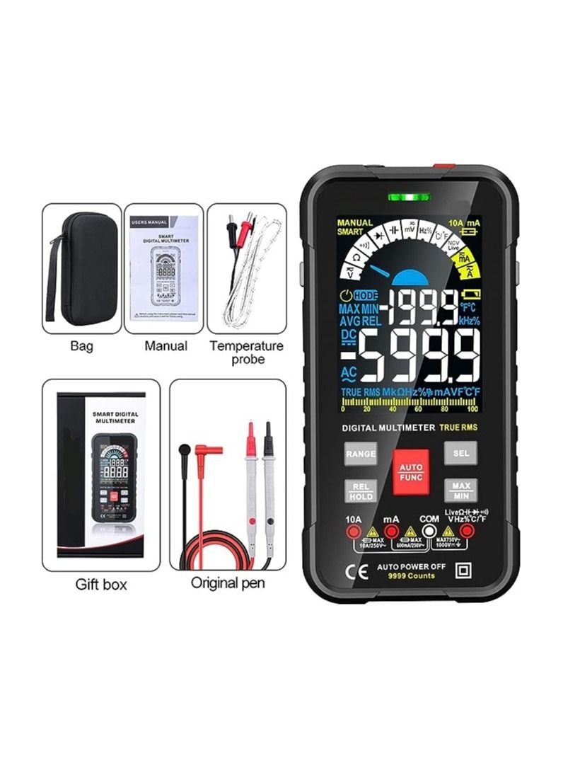 جديد 9999 عدّ digital multimeter ذكي نطاق تلقائي 1000V 10A جهاز اختبار مقياس أوم هيرتز سعة REL True RMS تيار متردد DC Dmm متعدد القياسات - Image 3