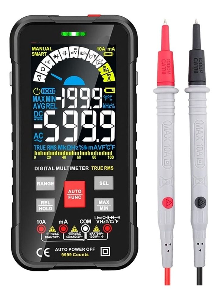 جديد 9999 عدّ digital multimeter ذكي نطاق تلقائي 1000V 10A جهاز اختبار مقياس أوم هيرتز سعة REL True RMS تيار متردد DC Dmm متعدد القياسات - Image 2