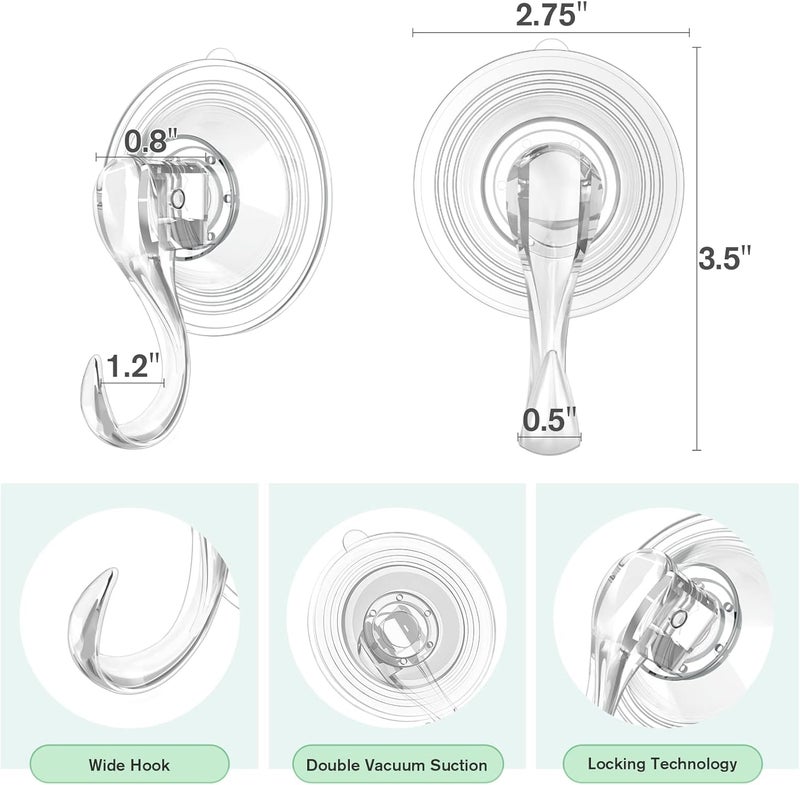 VIS'V Wreath Hanger, Large Suction Cup Wreath Hooks with Wipes, Heavy Duty, 22 LB Capacity, Removable and Reusable, Clear, 2 Pcs - Image 4