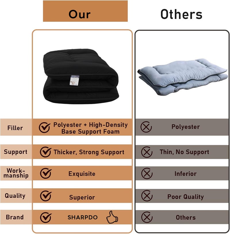 شاربدو فراش تاتامي 180x200cm طابق فراش قابل للطي حصيرة نوم أسود 8cm سمك - Image 4