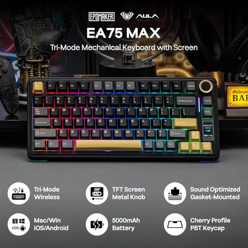 EPOMAKER X Aula EA75 MAX Wireless Gaming Keyboard with Screen Knob 5000mAh HotSwap Lubed Switches RGB Backlit Creamy Gasket 75 Mechanical Keyboard Black Reaper Switch - Image 3