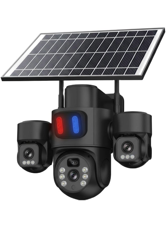 JAJEEK Ultra HD 12MP Solar Powered Outdoor Security Camera with Triple Lens, 10× Digital Zoom, Wireless WiFi Monitoring, Motion Detection, Two-Way Audio & Mobile App Control - Image 1