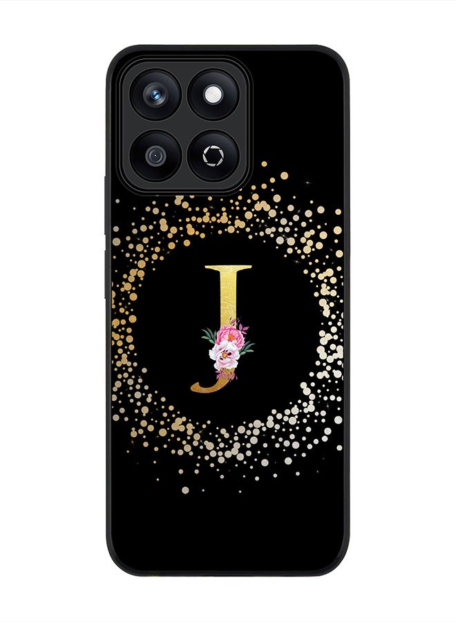 Stylizedd For Honor X7c 4G Case,Slim fit Camera Protection, Shockproof Thin Phone cover  - Custom Monogram Floral - J ( Black )  - Image 1