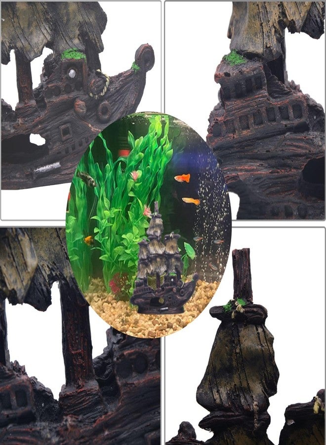 Saim Aquarium Shipwreck Decorations Fish Tank Ornaments, Fish Tank Lifelike Ship Decor, Resin Pirate Ship Decor, Sunken Ship Tabletop Ornaments Fish Shrimp Cave Hide - Image 4