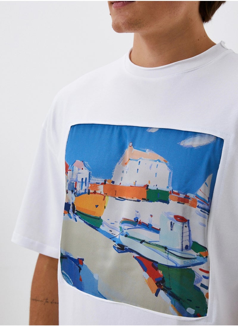 Artograph Unisex oversize premium cotton white T-shirt with artist unique painting Fishermen's morning  - Image 2