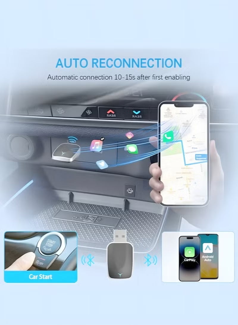 محول لاسلكي صغير الحجم لنظامي CarPlay و Android Auto - جهاز توصيل وتشغيل متعدد الوظائف (2 في 1) لهواتف iPhone و Android، اتصال تلقائي، بدون تأخير، منفذ USB-C لأنظمة iOS 10+ و Android 11+. - Image 3