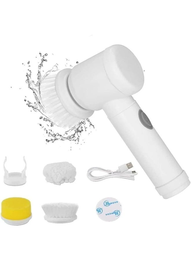 "فرشاة تنظيف وغسيل الصحون المحمولة 5 في 1 مع 5 رؤوس لتنظيف لامع