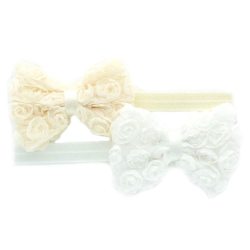 My Lello 2 Pack Infant Baby Mixed Colors Fabric Rose Bow Headbands IvoryWhite