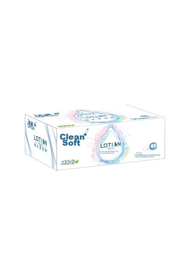 CS Jierou Lotion Tissue Paper, 3-ply, 100 Sheets*3 Boxes, Baby Wipes, High-end Boxed Moisturizing Facial Tissues - Image 4