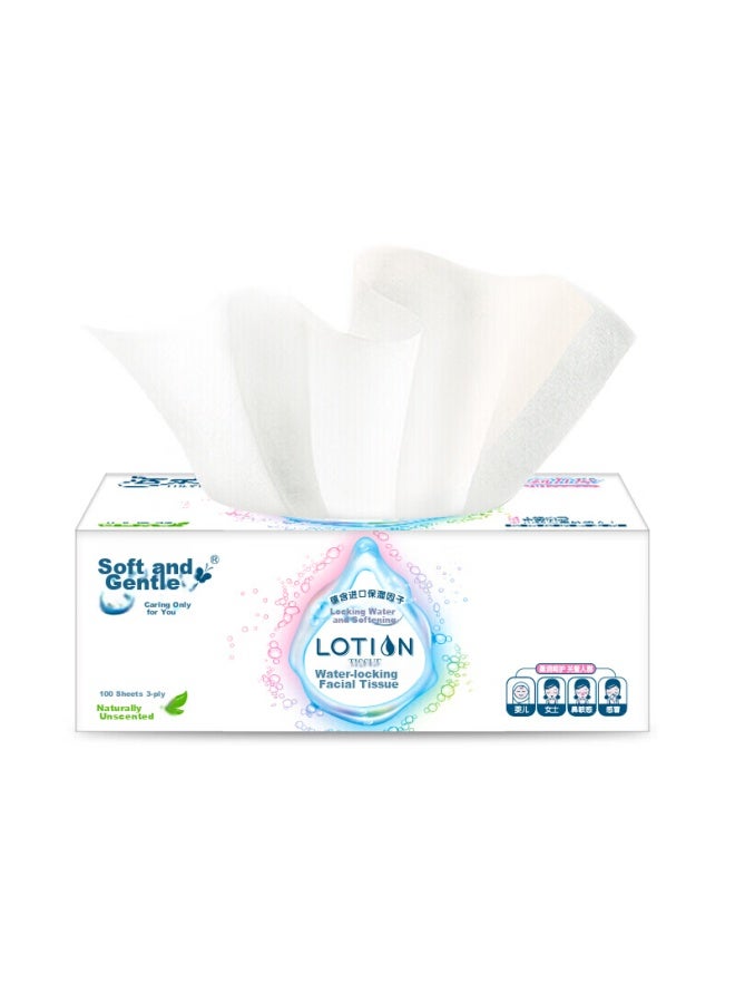CS Jierou Lotion Tissue Paper, 3-ply, 100 Sheets*3 Boxes, Baby Wipes, High-end Boxed Moisturizing Facial Tissues - Image 3