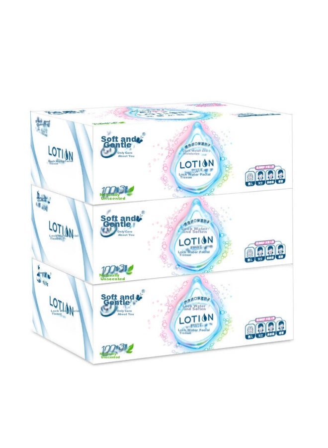 CS Jierou Lotion Tissue Paper, 3-ply, 100 Sheets*3 Boxes, Baby Wipes, High-end Boxed Moisturizing Facial Tissues - Image 5