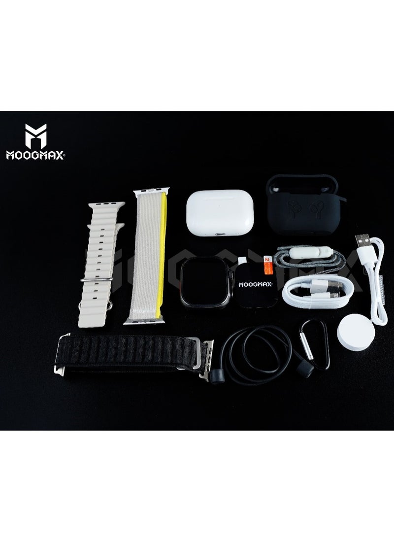 MOOGMAX - The Smart bundle package 2-in-1, Ultra smart watch 49MM Titanium case, works with gestures, all sports modes, heart and sleep measurements, support for NFC and Airbuds 4 from Moogmax TWS earphones. - Image 1