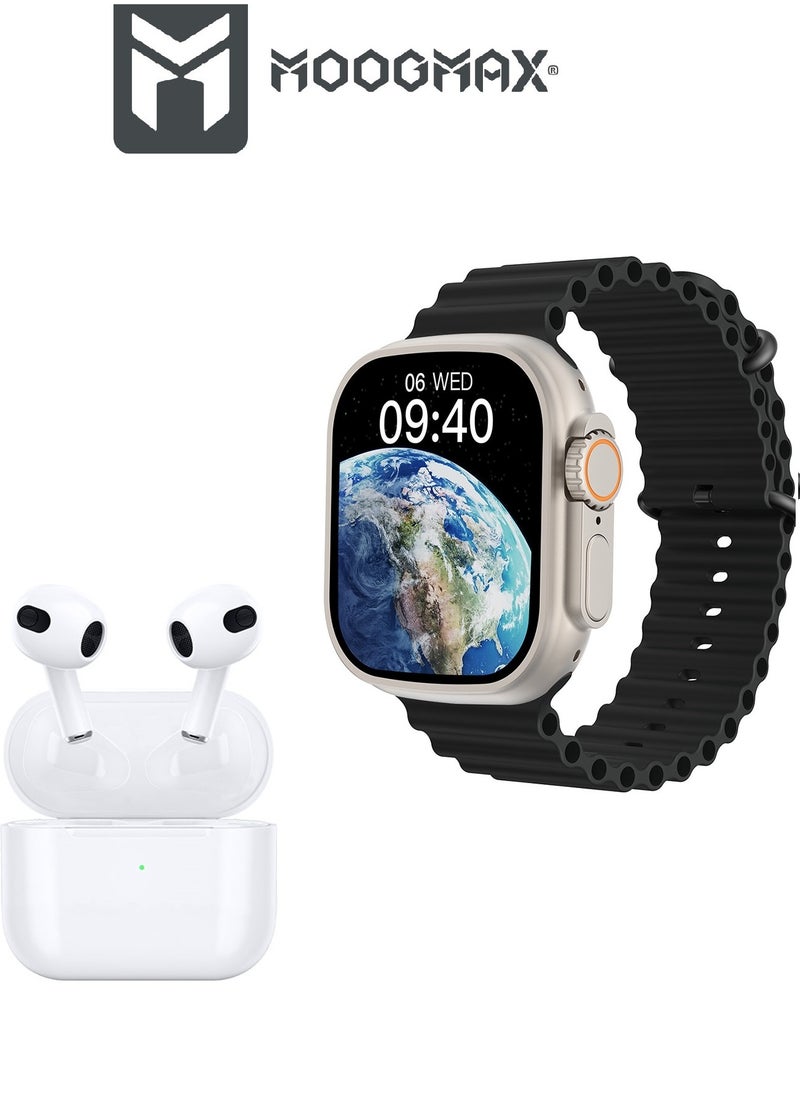 MOOGMAX - The Smart bundle package 2-in-1, Ultra smart watch 49MM Titanium case, works with gestures, all sports modes, heart and sleep measurements, support for NFC and Airbuds 4 from Moogmax TWS earphones. - Image 1