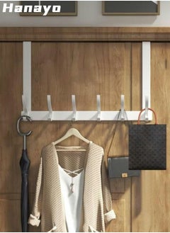 Hanayo Over the door hooks for bathroom with 6 coat hooks door hook for clothes towels hats and bags  bedroom storage hanger hooks wall hanger hooks home door back storage rack excellent load-bearing capacity hanger White  - Image 1