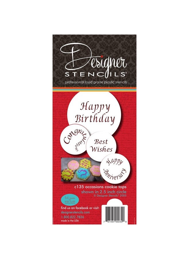 Designer Stencils C135 Special Occasions Candy and Cookie Stencils (Congratulations, Best Wishes, Happy Birthday and Anniversary), Beige/semi-transparent - Image 1