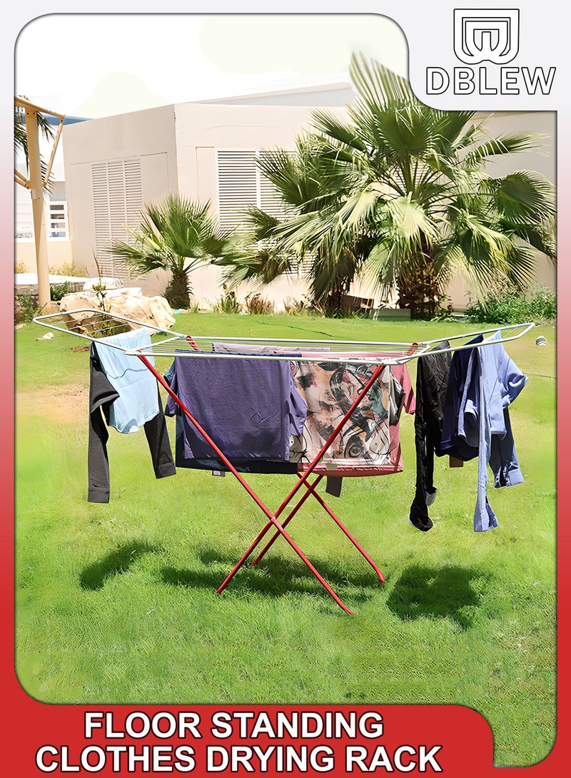DBLEW Floor Standing Large Foldable Clothes Drying Rack Stainless Steel Laundry Airer Dryer Stand Folding Washing Line Clothing Hanger For Home Indoor And Outdoor Hanging Shirts Trousers Pant Jackets Suits - Image 1
