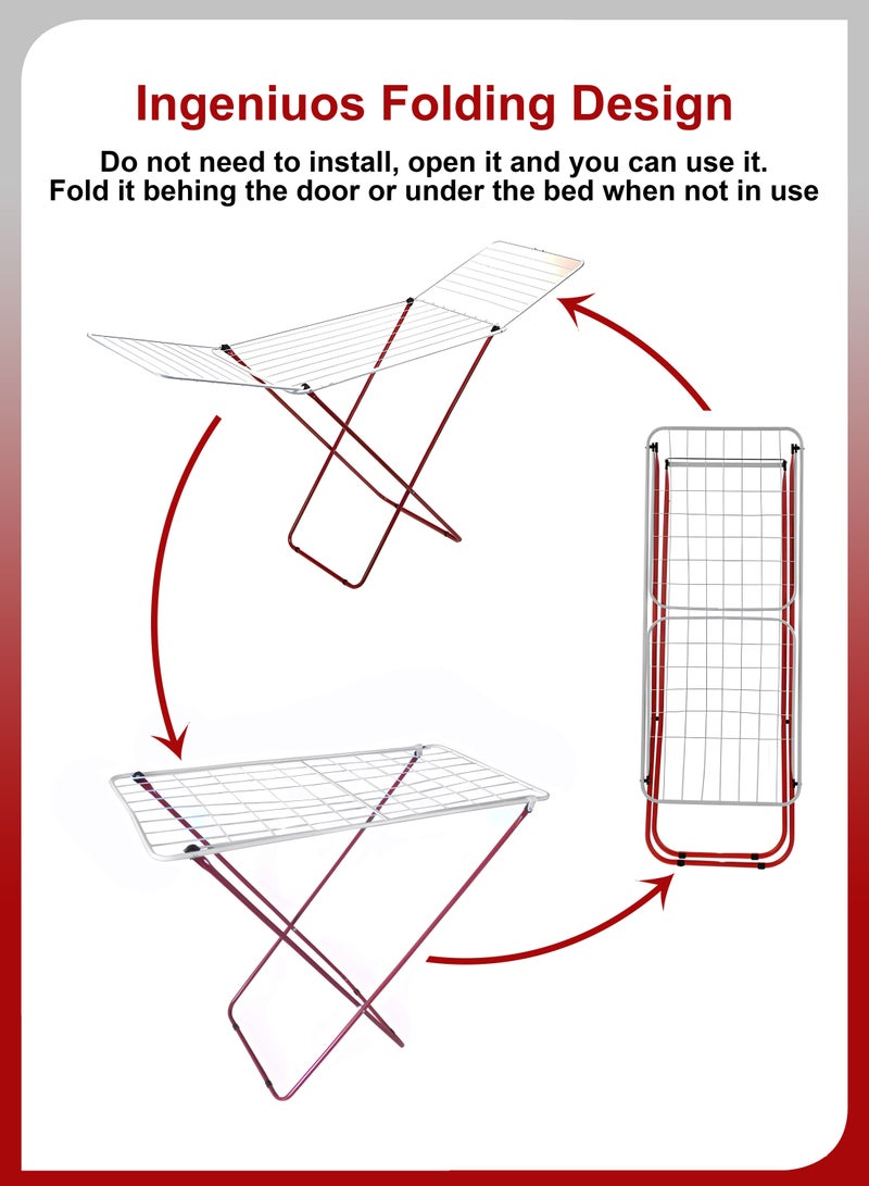 DBLEW Floor Standing Large Foldable Clothes Drying Rack Stainless Steel Laundry Airer Dryer Stand Folding Washing Line Clothing Hanger For Home Indoor And Outdoor Hanging Shirts Trousers Pant Jackets Suits - Image 3