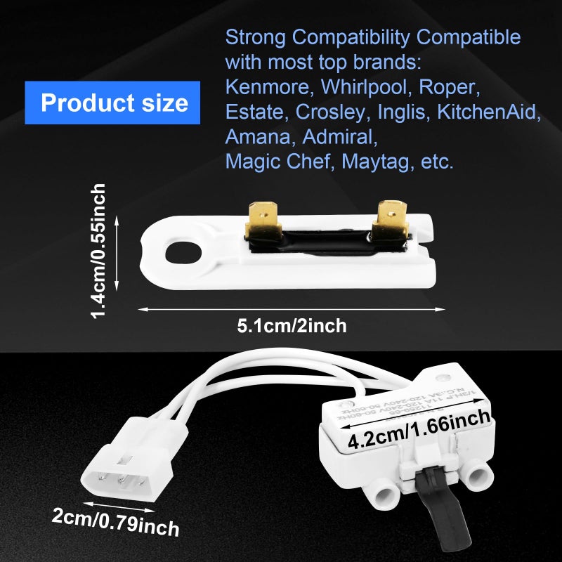 XIHIRCD 3406107 Dryer Door Switch Replacement Part Compatible with to Replace 3406109 3405100 3405101 3406100 3406101, with 3pcs 3392519 Dryer Thermal Fuses for - Image 2