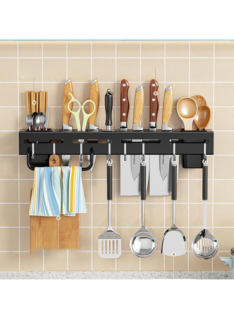 DubaiGallery Wall Mount Utensil Holder, Stainless Steel Kitchen Utensil Rack, Multi-use Hanging Storage Organizer Rack with Knife Holder, Towel Bar, Flatware Slot and 6 Removable Hook  - Image 2